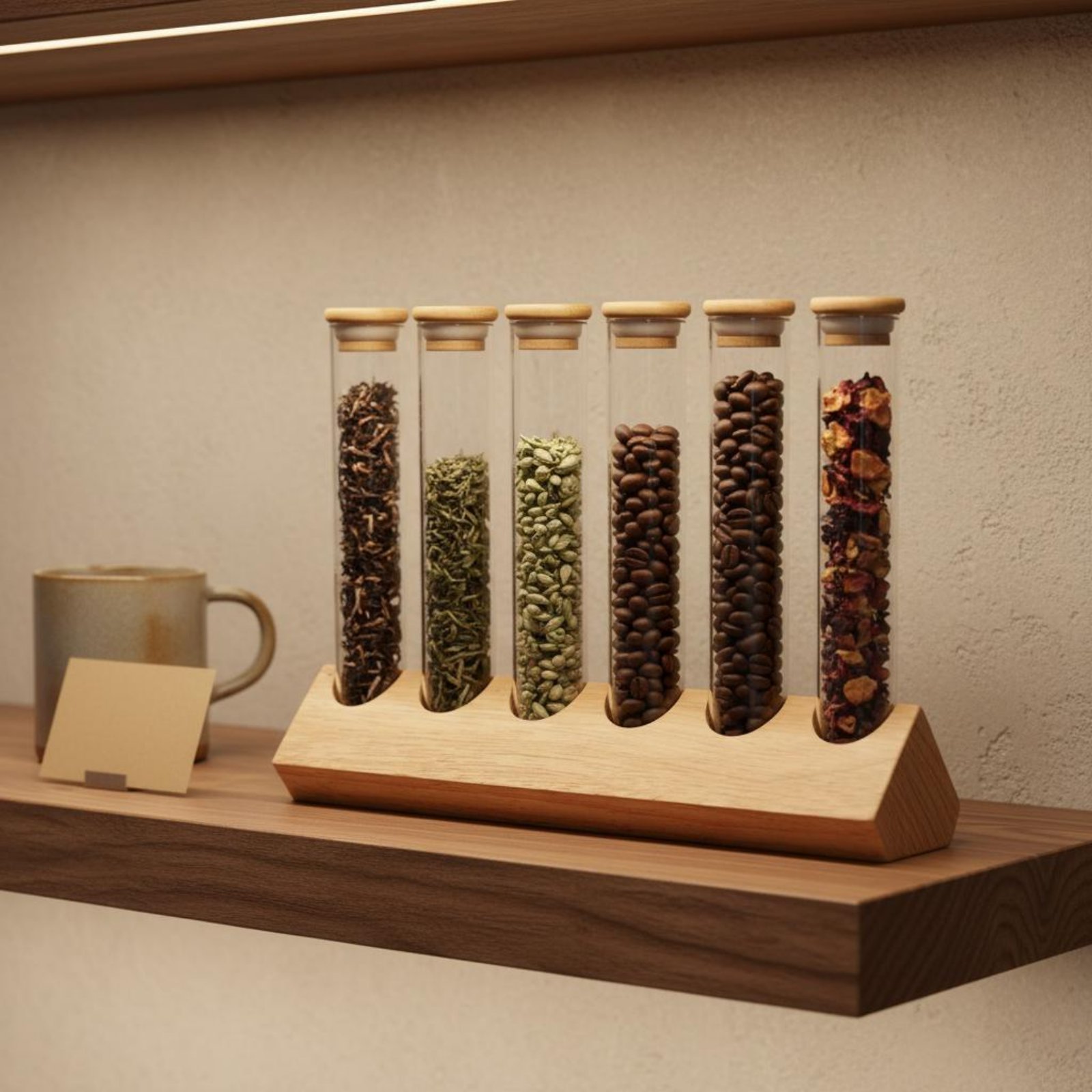 Display Stand Wood - Glass Tube Container Set with Wooden