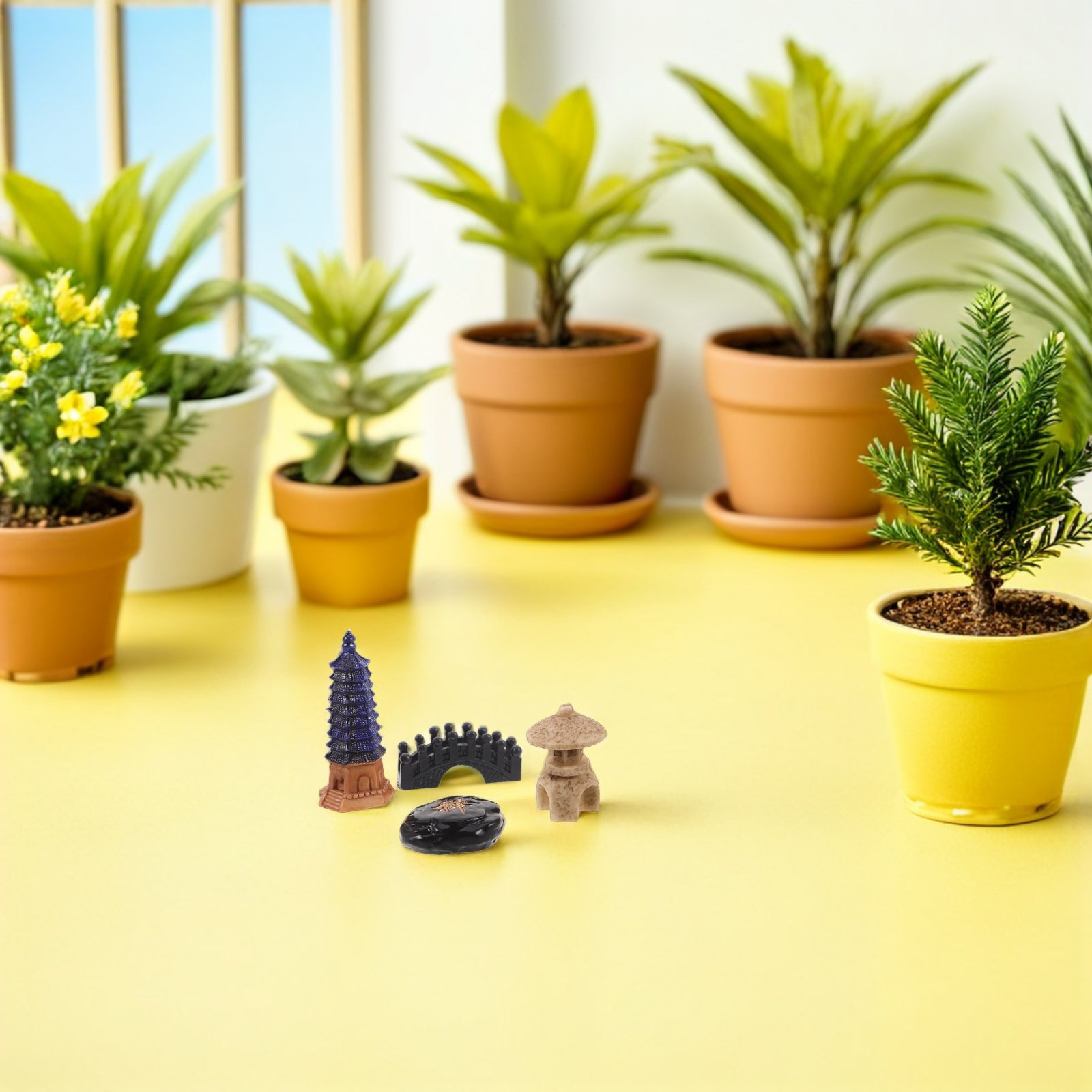 Bonsai Garden Desk - 4Pcs Mini Japanese Pagoda Statue Set