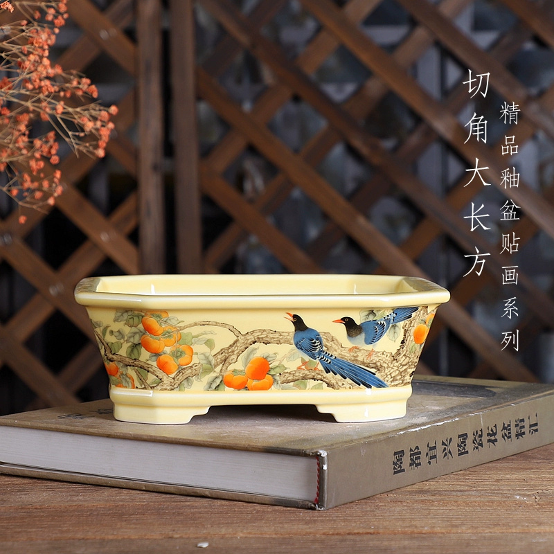 Bonsai Garden Desk - Porcelain Rectangle Bonsai Pot, Traditional Chinese