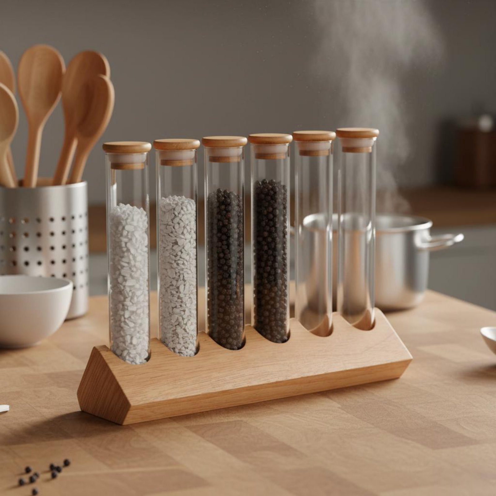 Glass Tube Container Set with  - Display Stand Wood review and price