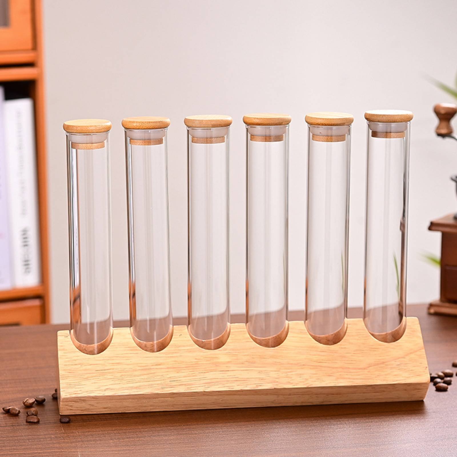 Glass Tube Container Set with  - Display Stand Wood review and price