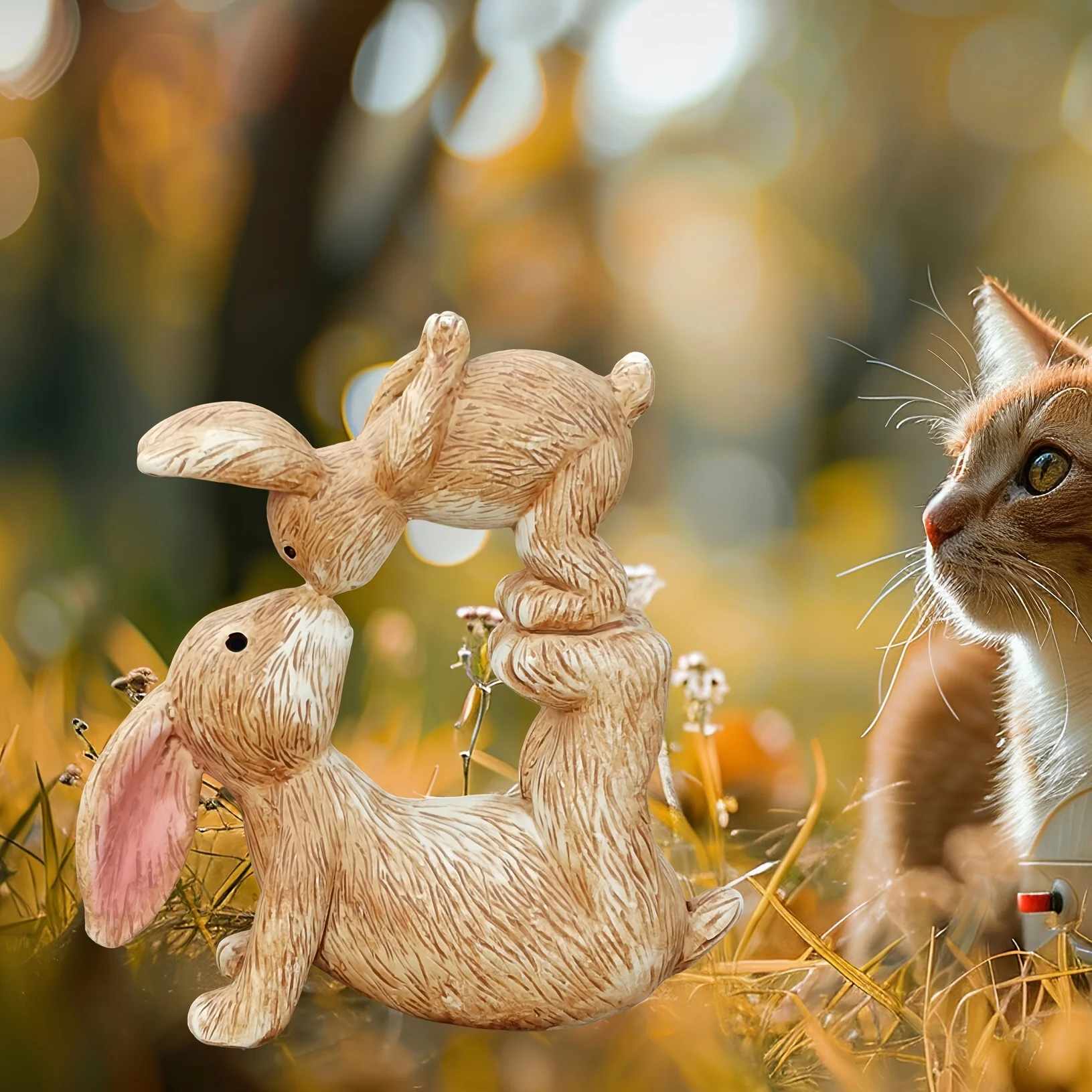 Garden Resin Kissing Bunny Sta - Bonsai Garden Desk review and price